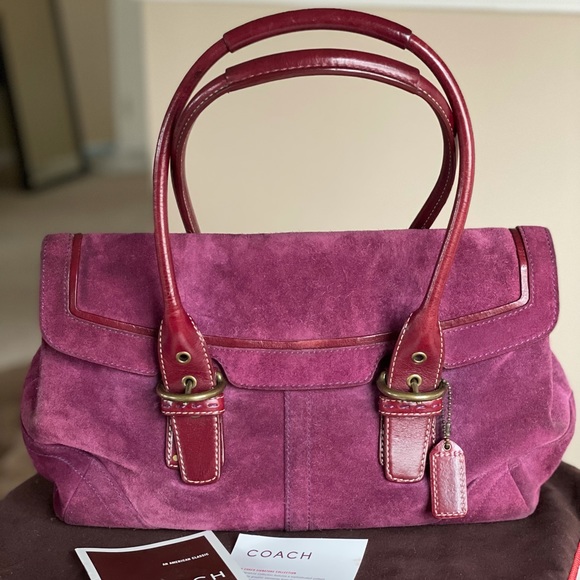 Coach Handbags - Coach Vintage Burgundy Suede Satchel
